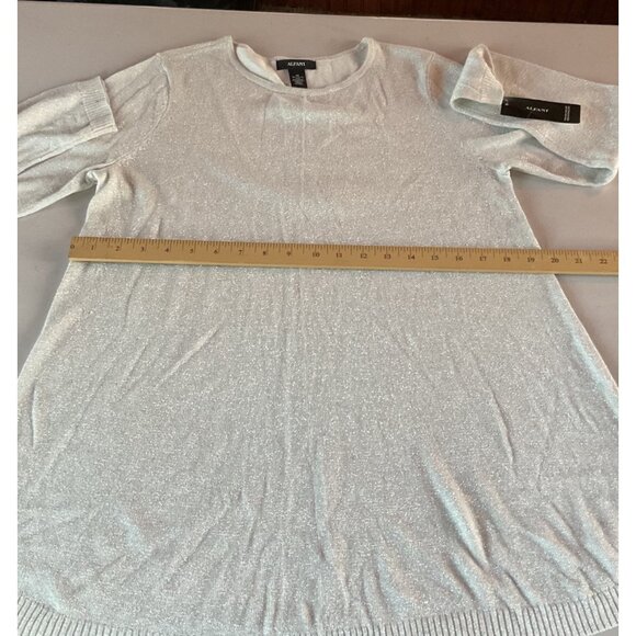 NWT Alfani Womens Medium Ivory Silver Metallic Sweater Long Sleeve Soft Knit Cre - Picture 4 of 8